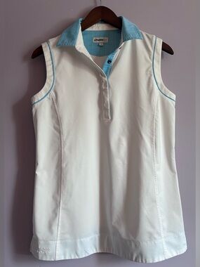 Chase54 Women's Sleeveless Golf Polo White and Light Blue Size Medium